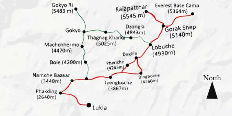 Трек к базовому лагерю эвереста карта